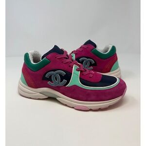 Chanel CC Low Top Trainer Sneaker Navy/Pink Size 12 US 42 EU